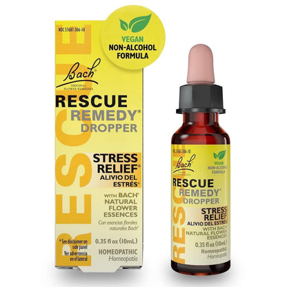 RESCUE Bach Remedy Dropper 10mL – Natural Stress Relief, Vegan, Non-Alcohol Formula