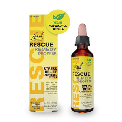 RESCUE Bach Remedy Dropper 20mL - Natural Stress Relief, Homeopathic Flower Essence, Vegan, Gluten & Sugar-Free, Non-Alcohol Formula
