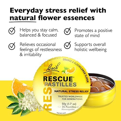 RESCUE Bach Pastilles – Orange and Elderflower Stress Relief Lozenges, 6 Count