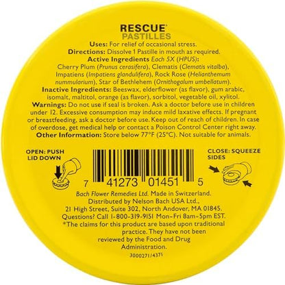 RESCUE Bach Pastilles – Orange and Elderflower Stress Relief Lozenges, 6 Count