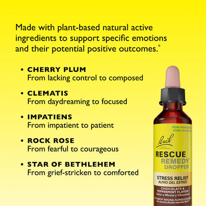 Bach RESCUE Remedy Chocolate Peppermint Flavor 20mL – Stress Relief Homeopathic