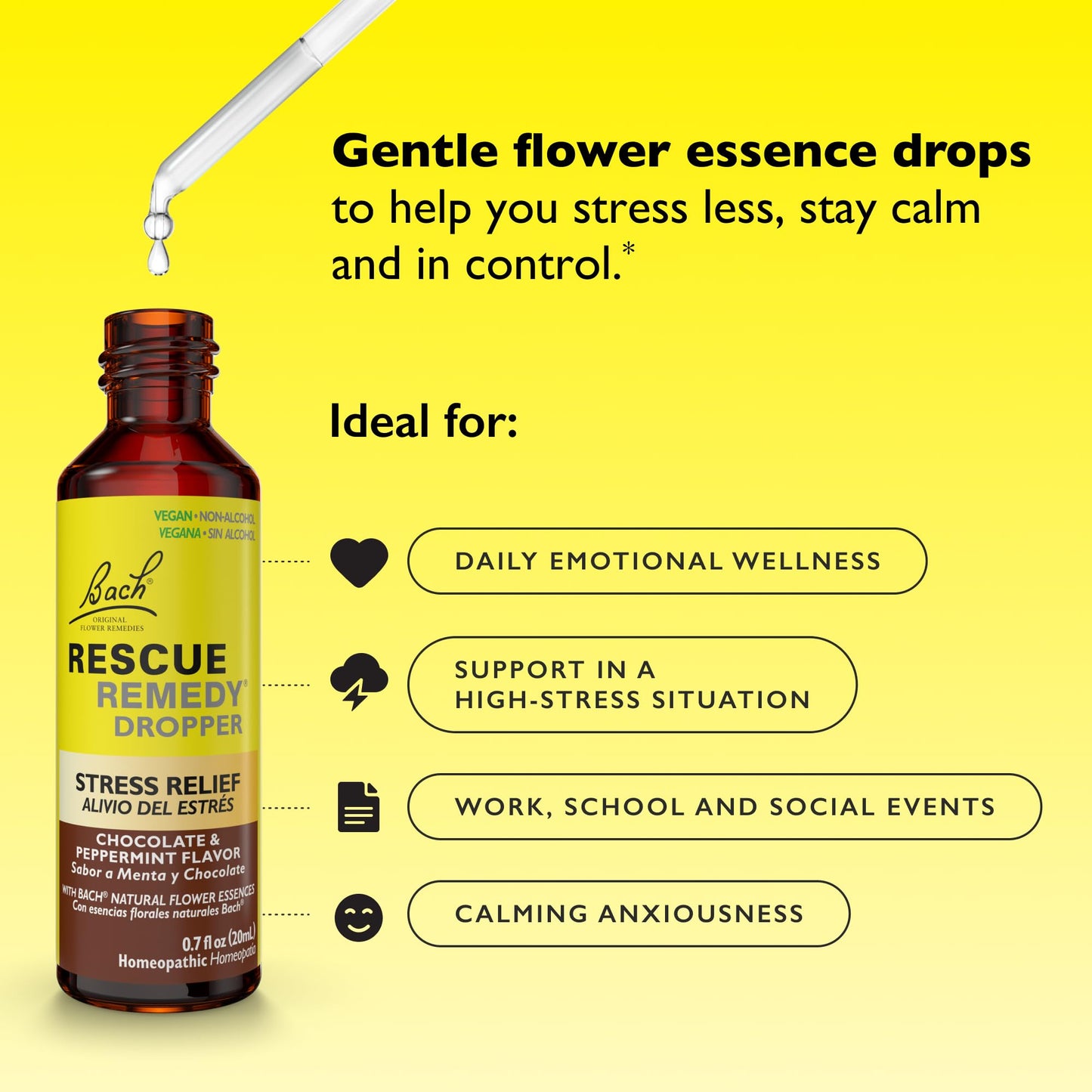 Bach RESCUE Remedy Chocolate Peppermint Flavor 20mL – Stress Relief Homeopathic