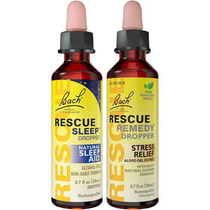 RESCUE Stress Relief & Sleep Bundle (Non-Alcohol) – Bach Remedy Dropper 20mL 2-Pack