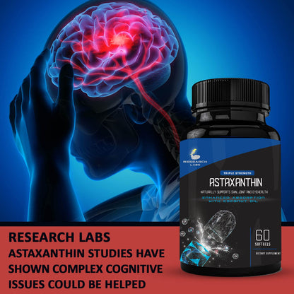 Research Labs Astaxanthin 12mg Softgels + Organic Coconut Oil – 120 Total | Eye, Heart & Joint Support