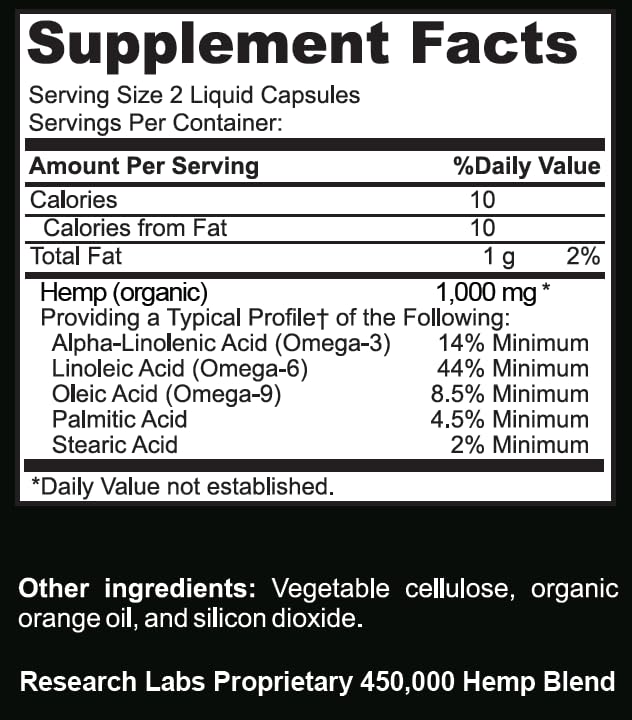 Research Labs Premium Hemp Capsules – 450,000mg, 2-for-1 Organic Oil
