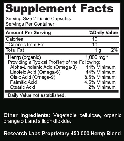 Research Labs Premium Hemp Capsules – 450,000mg, 2-for-1 Organic Oil