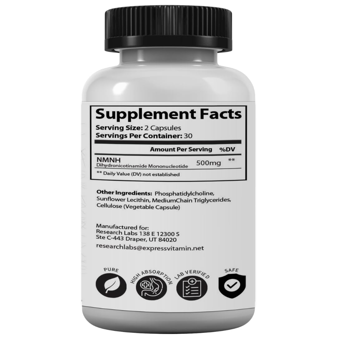 Research Labs Liposomal NMNH 500mg | 60 Capsules | NAD+ Anti-Aging Booster
