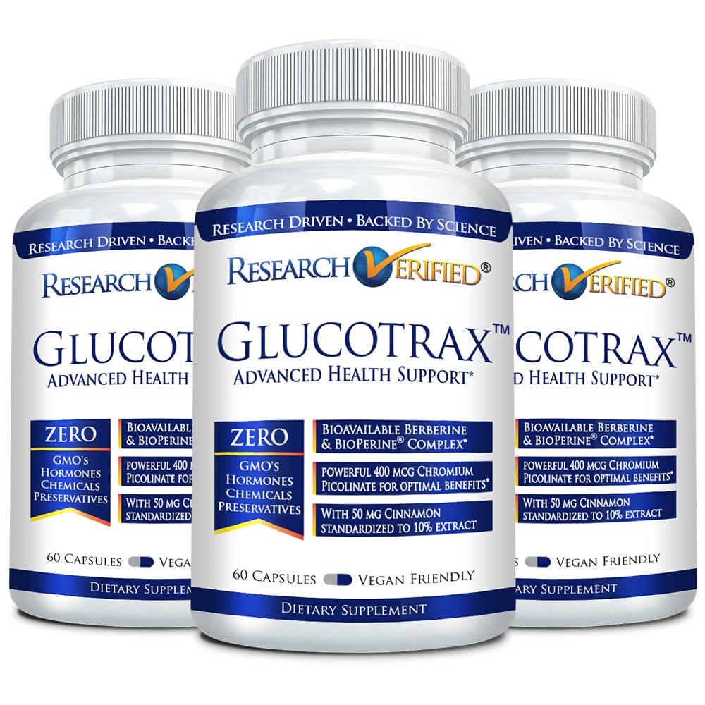 Research Verified Glucotrax - Berberine, Cinnamon, Gymnema | 3 Month Supply, 180 Capsules