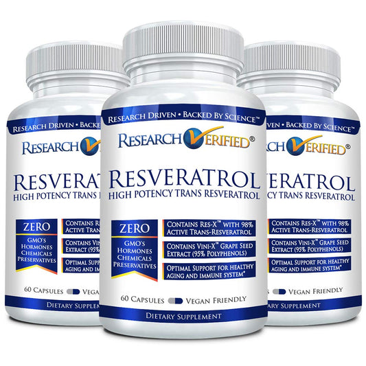 Research Verified Resveratrol - 98% Trans-Resveratrol 1000 mg, Anti-Aging Support - 60 Capsules per Bottle - 3 Bottles BritishVita | Premium UK Vitamins & Wellness Supplements