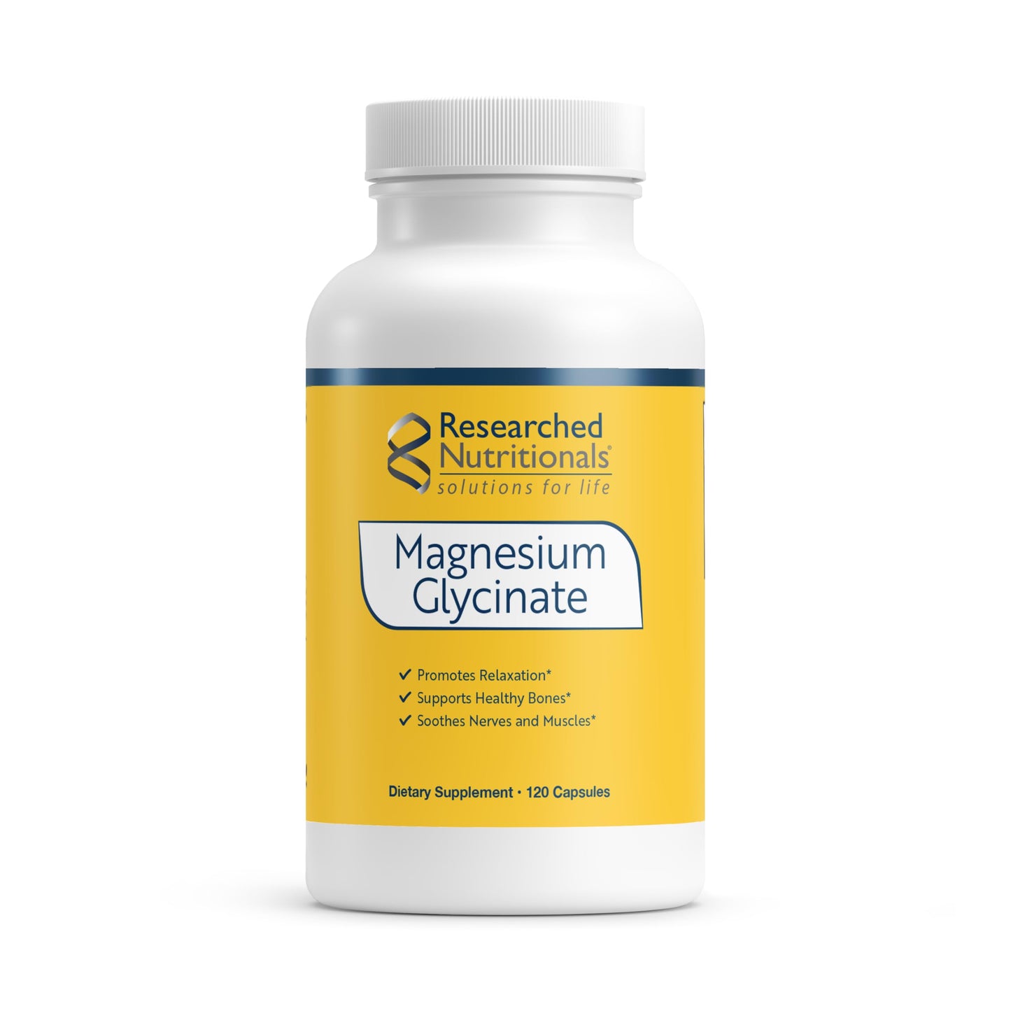 Magnesium Glycinate 125mg Capsules – 120 Vegan, Non-GMO | Researched Nutritionals