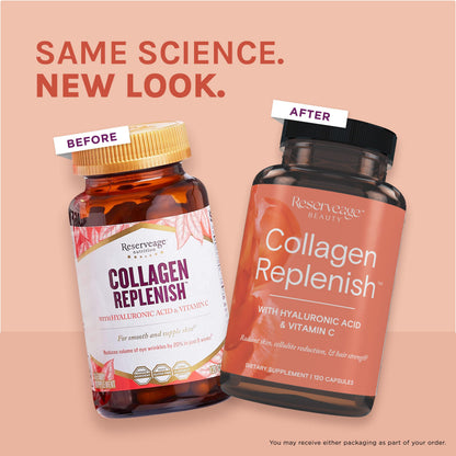 Reserveage Beauty Collagen Replenish - Collagen Booster & Supplement for Healthy Skin, Hair Growth | 120 Capsules (30 Servings)