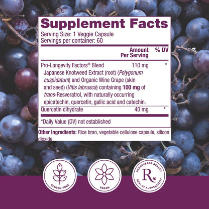 Reserveage Beauty Resveratrol 100 mg – Antioxidant for Heart & Cellular Health | 60 Capsules