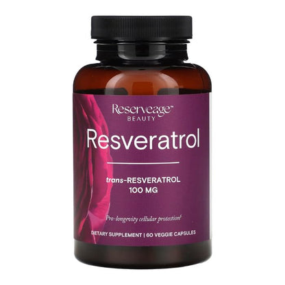 Reserveage Beauty Resveratrol 100 mg – Antioxidant for Heart & Cellular Health | 60 Capsules