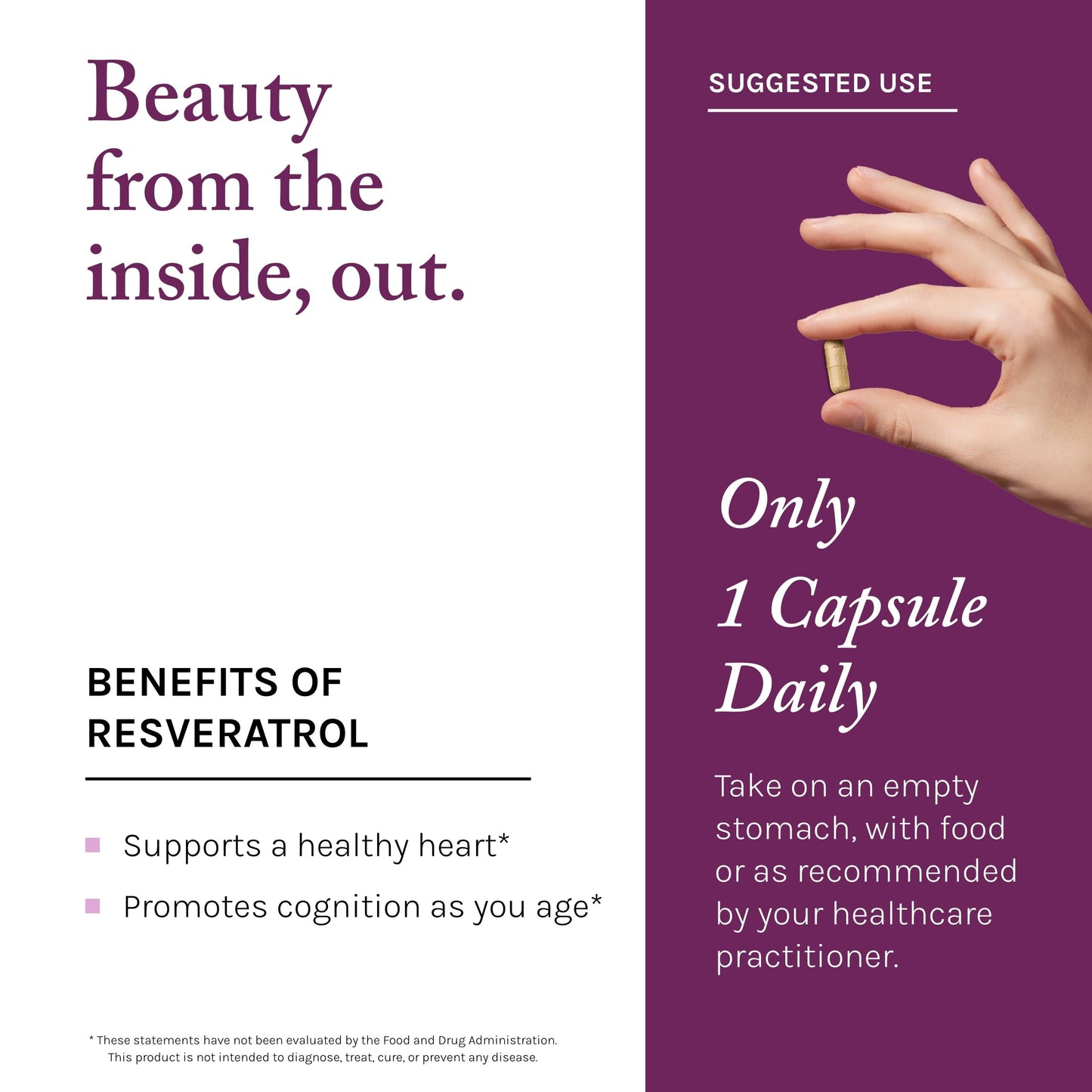 Reserveage Beauty Resveratrol 100 mg – Antioxidant for Heart & Cellular Health | 60 Capsules