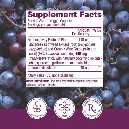 Reserveage Beauty Resveratrol 100 mg – Antioxidant for Heart Health, Cellular Health, and Healthy Aging | 30 Capsules, Paleo & Keto