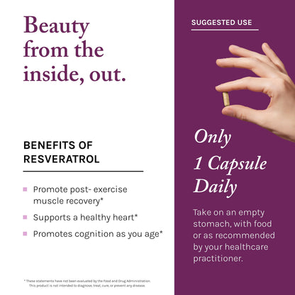 Reserveage Beauty Resveratrol 100 mg – Antioxidant for Heart Health, Cellular Health, and Healthy Aging | 30 Capsules, Paleo & Keto