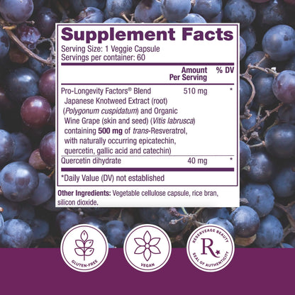 Reserveage Beauty Resveratrol 500 mg — Heart & Cellular Health Antioxidant Support | Vegan Capsule BritishVita | Premium UK Vitamins & Wellness Supplements