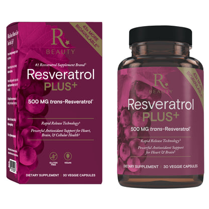 Reserveage Beauty Resveratrol Plus+ 500 mg – Rapid-Release Capsules (Gluten-Free & Vegan)