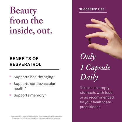 Reserveage Beauty Resveratrol Plus+ 500 mg – Rapid-Release Capsules (Gluten-Free & Vegan)