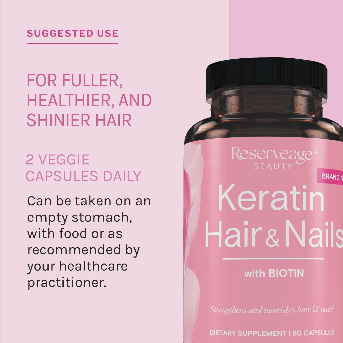 Reserveage Keratin Hair Booster with Biotin - Keratin, Biotin & Resveratrol, 60 Capsules