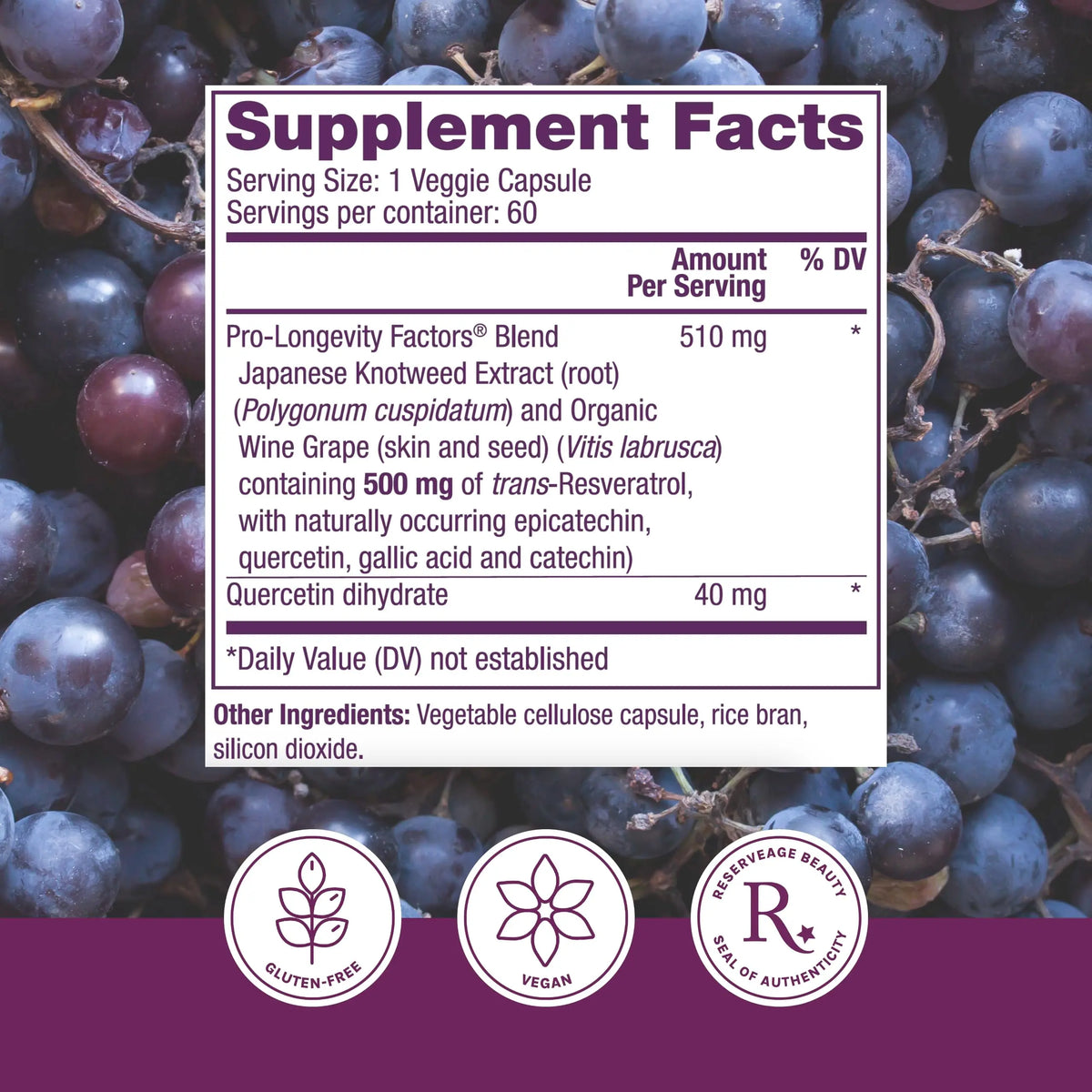 Reserveage Beauty Resveratrol 500 mg — Heart & Cellular Health Antioxidant Support | Vegan Capsule BritishVita | Premium UK Vitamins & Wellness Supplements