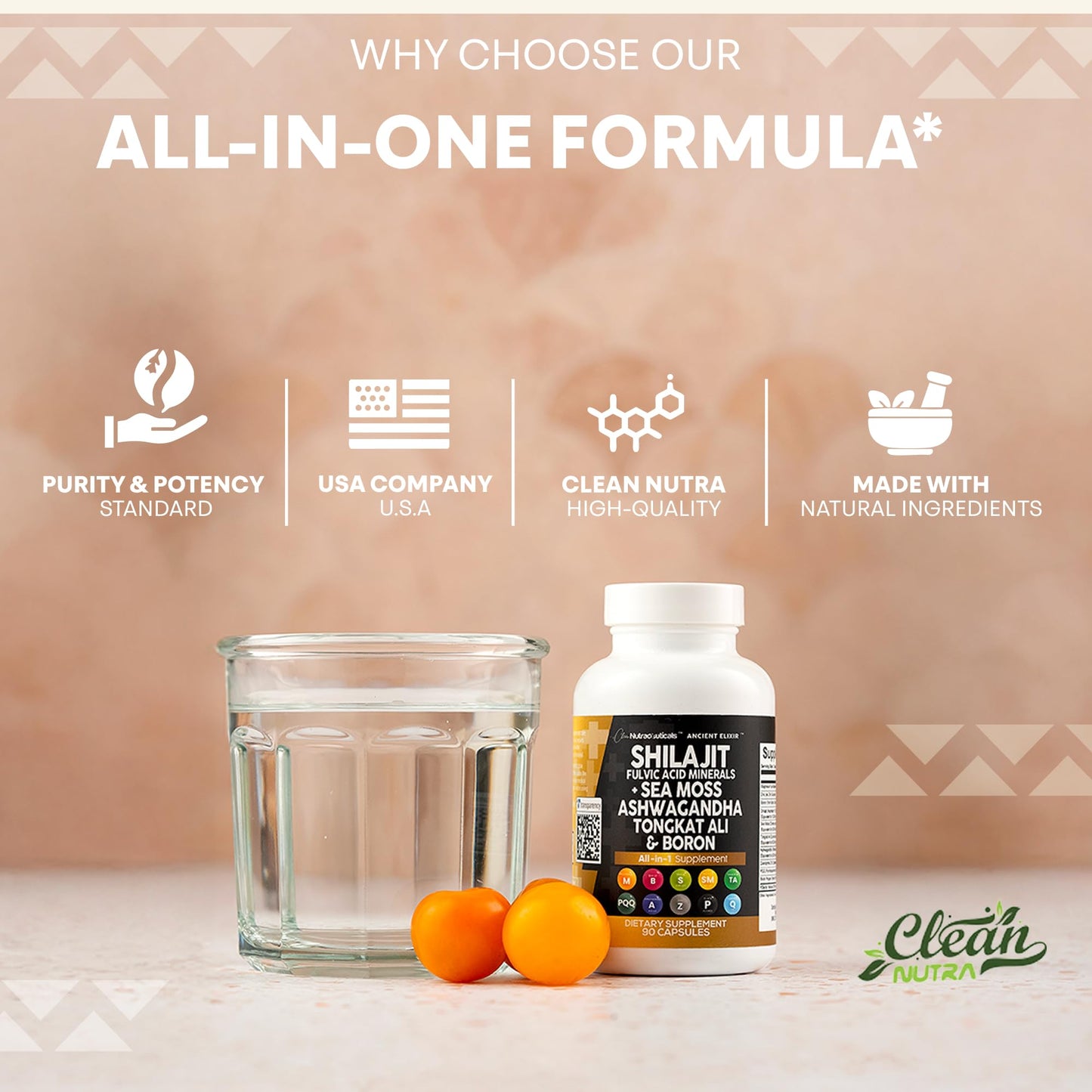 Clean Shilajit for Men with Sea Moss & Tongkat Ali | Fulvic Acid Capsules - 90 Count