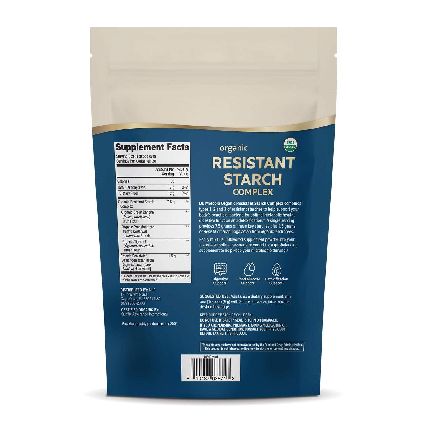 Dr. Mercola Organic Resistant Starch Complex - Supports Gut & Immune Health - Organic Green Banana, Tigernut Flour & Potato Starch - Gluten-Free & Soy-Free - Unflavored - 9.52 oz (30 Servings)
