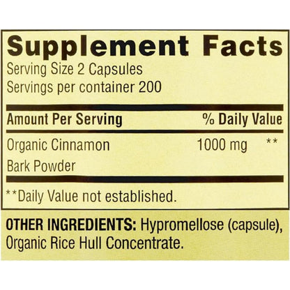 ResMask Spring Valley Cinnamon Dietary Supplement 1000 mg – 400 Vegetarian Capsules | Metabolism Support