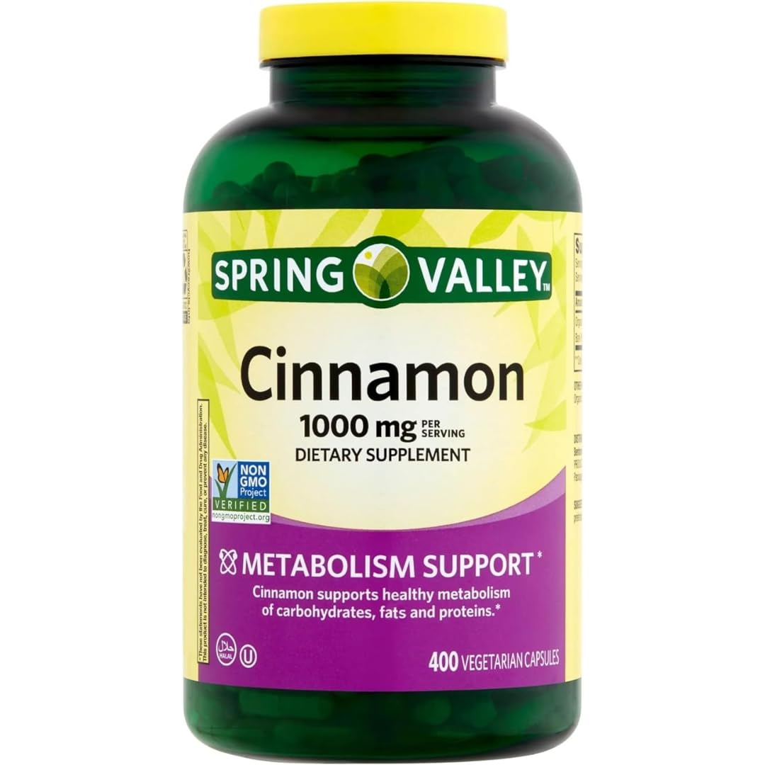 ResMask Spring Valley Cinnamon Dietary Supplement 1000 mg – 400 Vegetarian Capsules | Metabolism Support