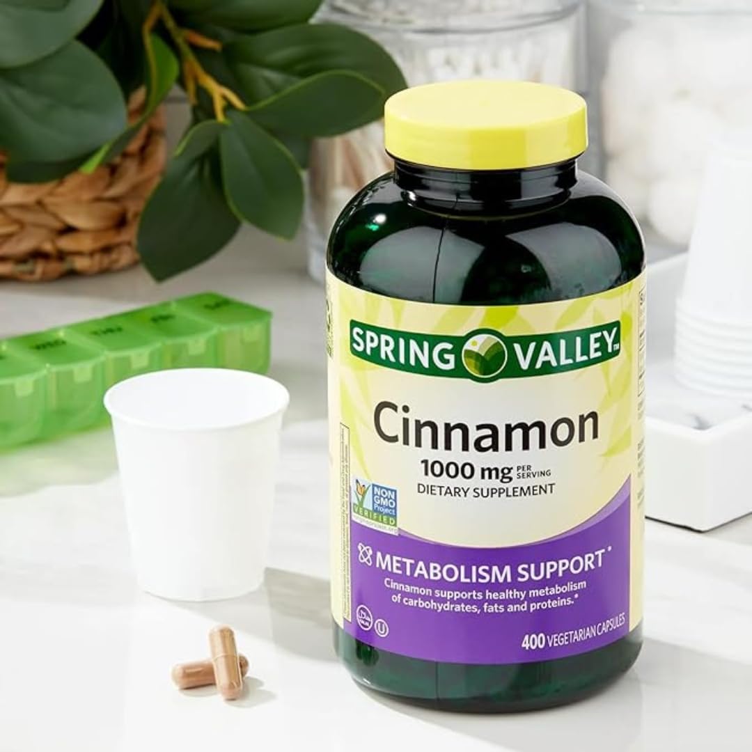 ResMask Spring Valley Cinnamon Dietary Supplement 1000 mg – 400 Vegetarian Capsules | Metabolism Support