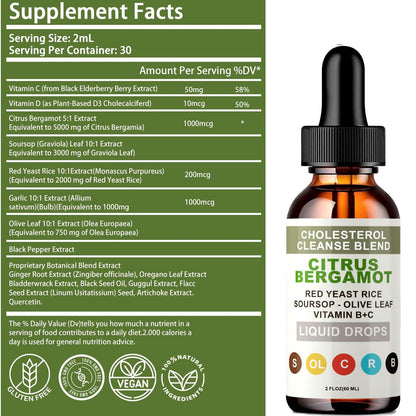 RESONA Red Yeast Rice Drops – High-Absorption Cholesterol Support with Citrus Bergamot, Olive Leaf & Soursop | Vegan, Non-GMO – 2 fl oz