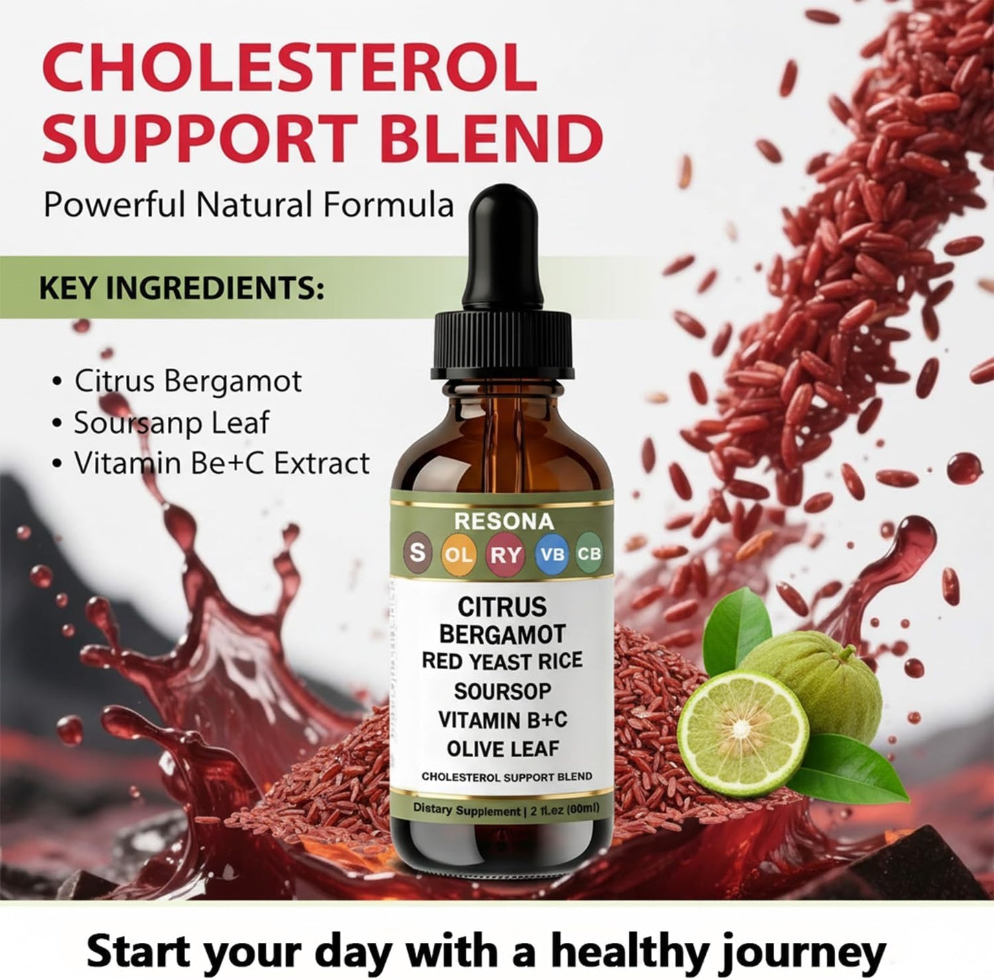 RESONA Red Yeast Rice Drops – Cholesterol Support Blend, 2 fl oz