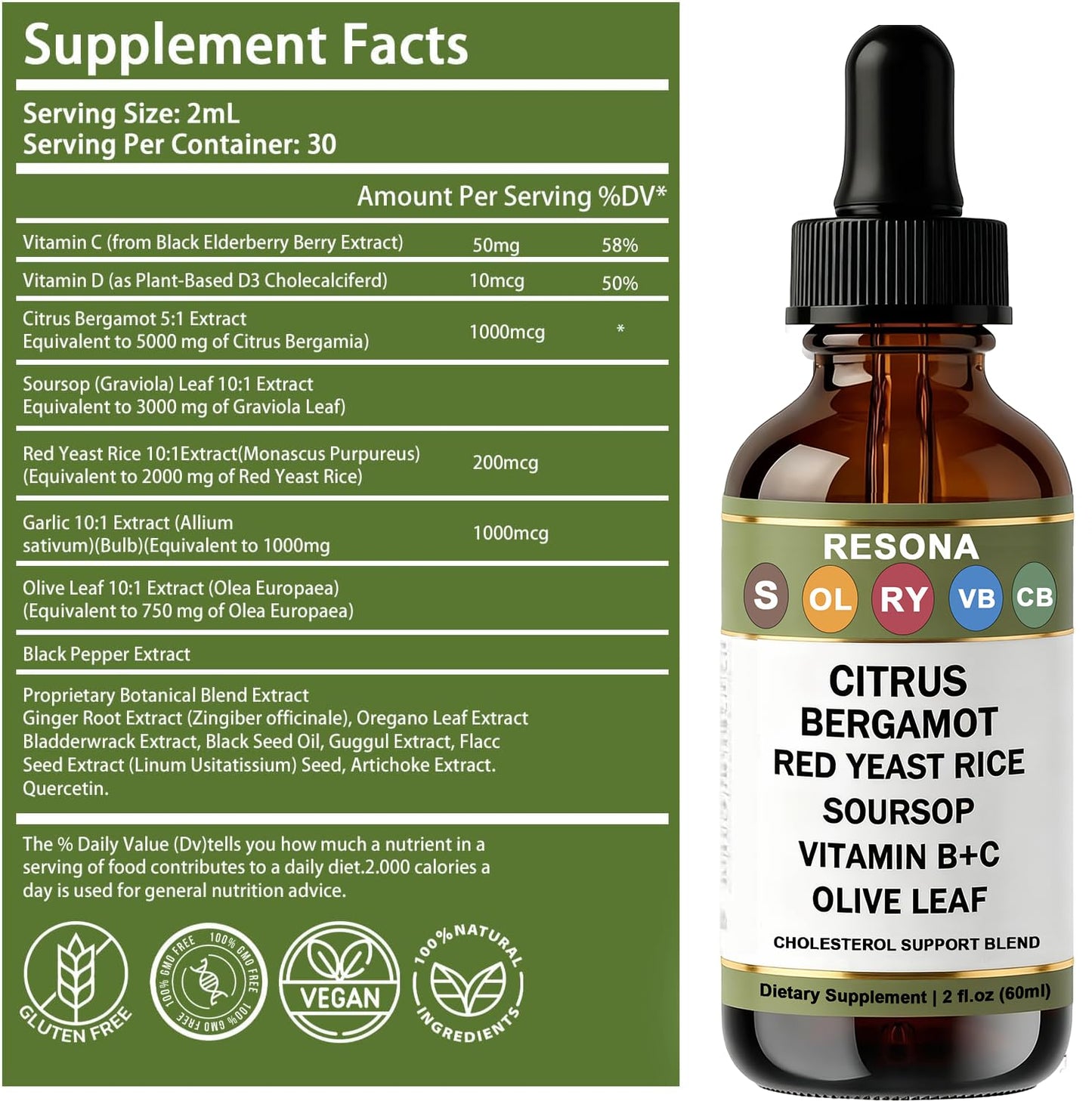 RESONA Red Yeast Rice Drops – Cholesterol Support Blend, 2 fl oz