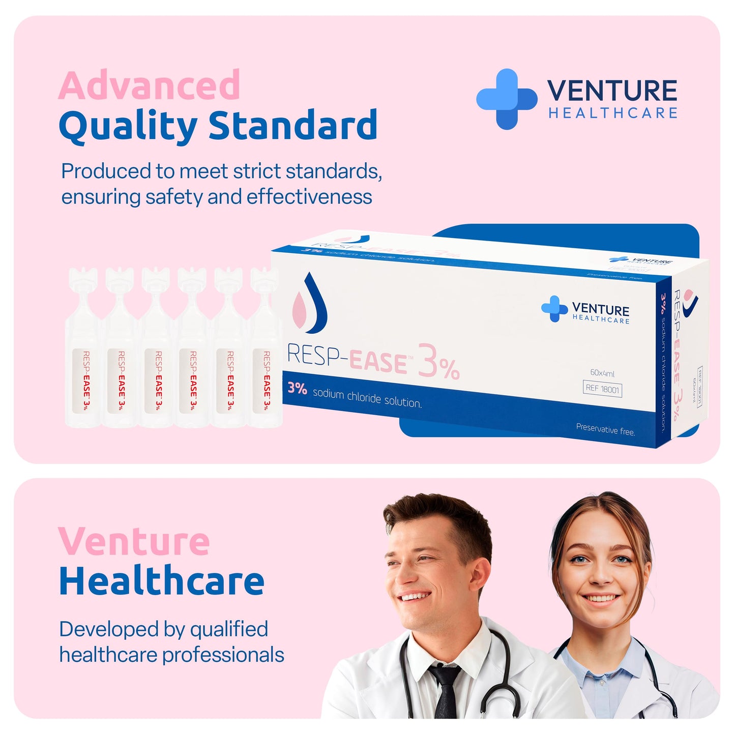Resp-Ease 3% Saline Solution for Nebulizers and Nasal Cleansing – 240ml Bottle + 60x 4ml Ampoules