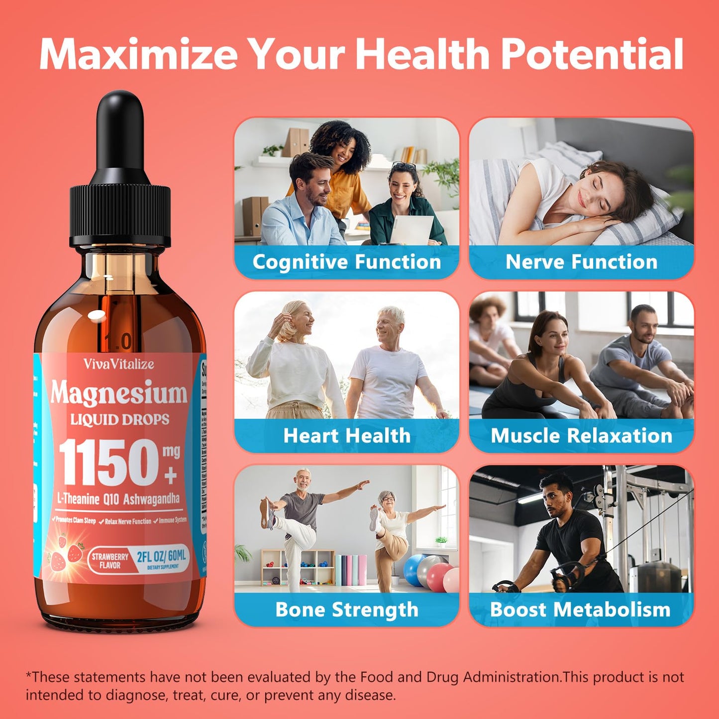 Magnesium Glycinate Liquid, Triple Magnesium Complex Liquid Drop, Magnesium Taurate & Citrate Liquid for Adults Calm Stress Support, Muscle Relaxation, Good Sleep