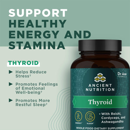 Ancient Nutrition Thyroid Support Capsules with Ashwagandha - Restful Sleep & Stress Support | Gluten Free, Paleo & Keto - 60 Count