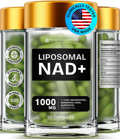Resurrected Health Liposomal NAD Supplements for Women Resveratrol NAD + Supplement w/Berberine, Quercetin, Noni | Boosts NAD Anti-Aging, Bravfin Support, Gut Heath - 60 Capsules