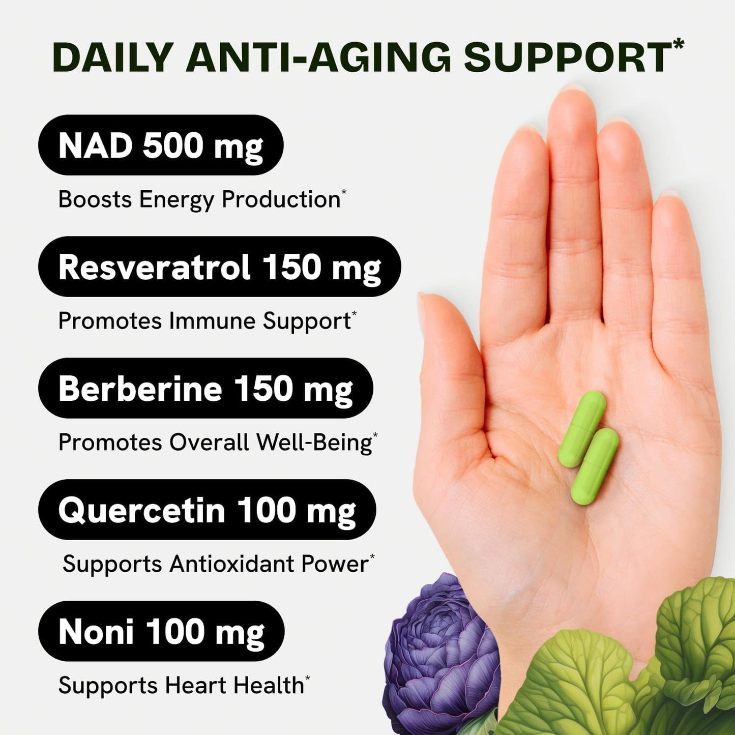 Resurrected Health Liposomal NAD Supplements for Women Resveratrol NAD + Supplement w/Berberine, Quercetin, Noni | Boosts NAD Anti-Aging, Bravfin Support, Gut Heath - 60 Capsules