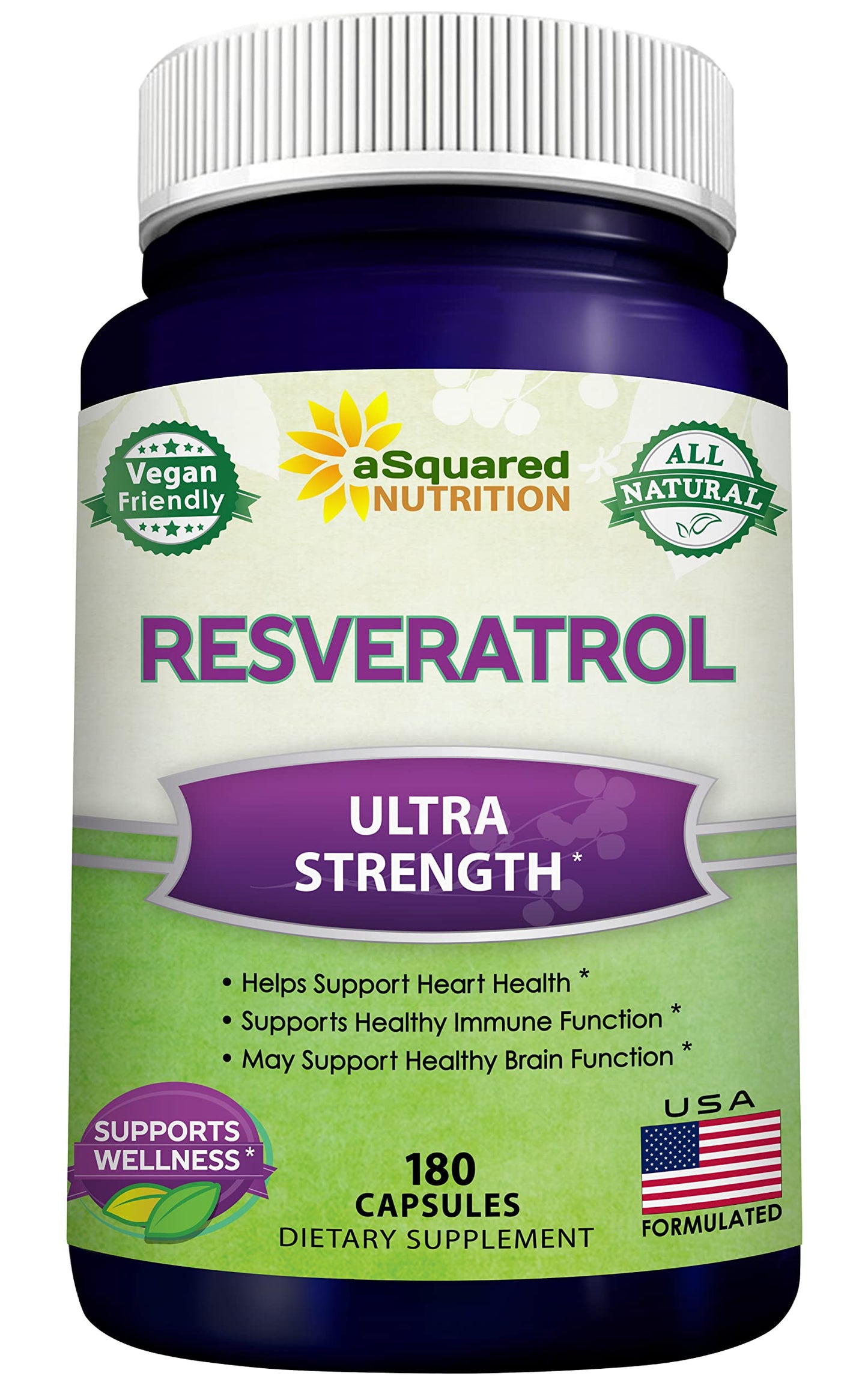 100% Natural Resveratrol 1000mg/Serving | 180 Capsules | Heart Health