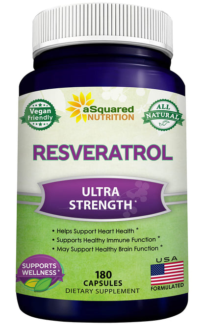 100% Natural Resveratrol 1000mg/Serving | 180 Capsules | Heart Health