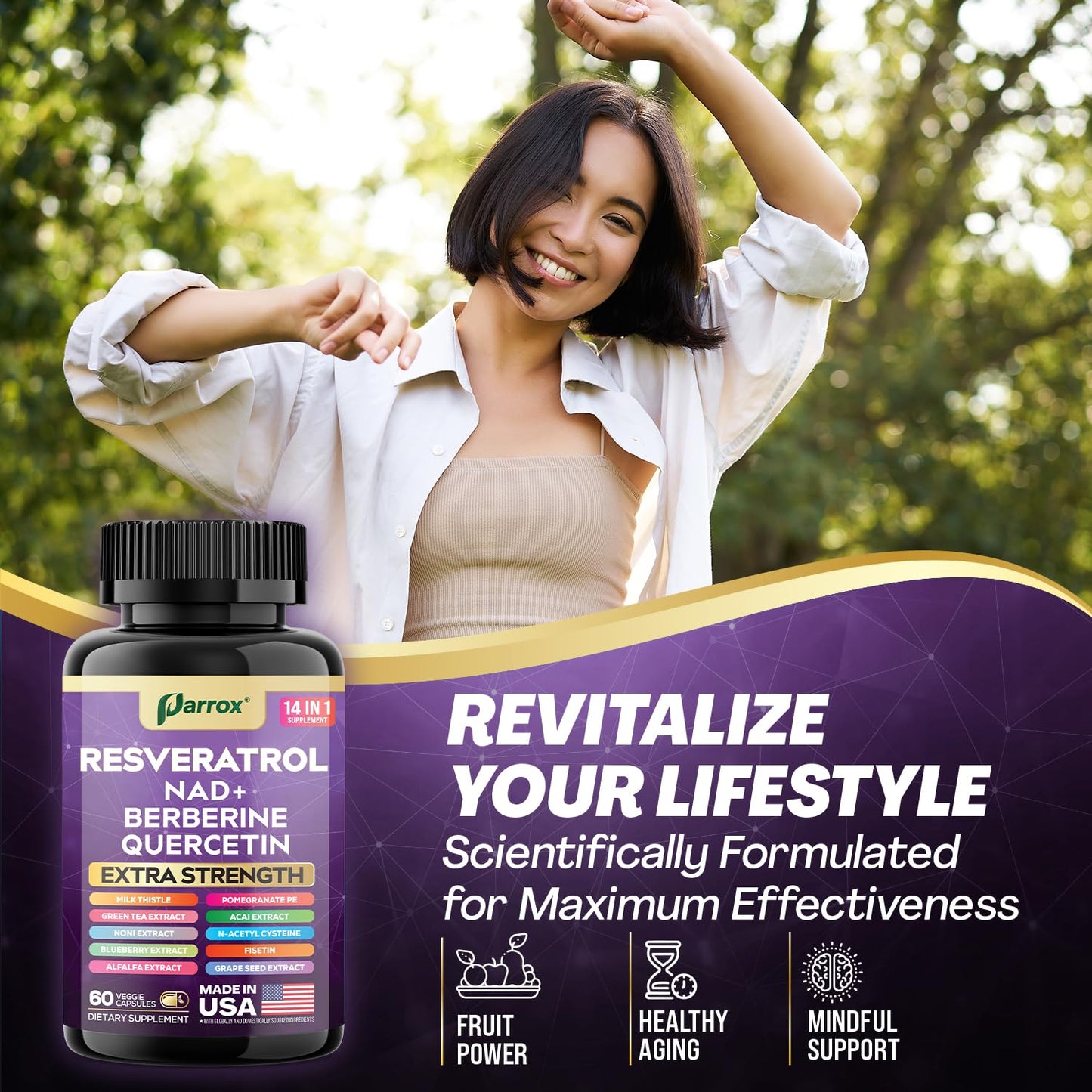 Resveratrol 14-in-1 Extra Strength (180 Caps) with NAD+, NAC & Berberine
