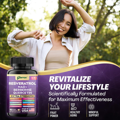 Resveratrol 14-in-1 Extra Strength (180 Caps) with NAD+, NAC & Berberine
