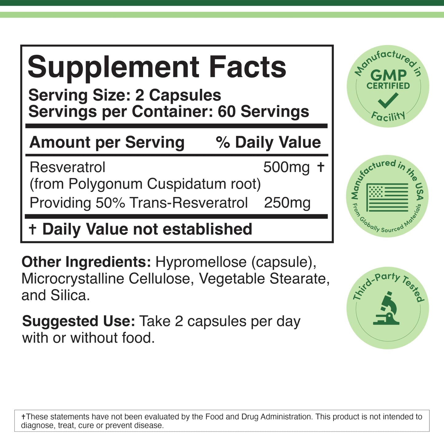 Resveratrol 500mg Supplement – 120 Capsules | 50% Trans-Resveratrol | Double Wood