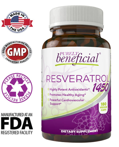 PURELY Beneficial Resveratrol1450 – 90-Day Supply, 1450mg per Serving, Anti-Aging & Cardiovascular Support