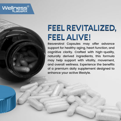 WELLNESS LABSRX Resveratrol 120 Capsules – Trans-Resveratrol for Heart & Brain Health (Vegan, Keto)