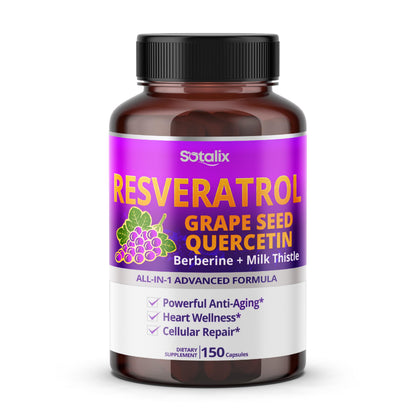 Resveratrol with Grape Seed + Quercetin, Berberine & Milk Thistle - USA Made