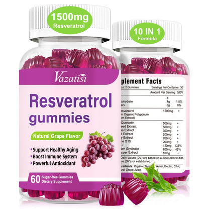 Resveratrol Gummies 98% Trans-Resveratrol + Quercetin, CoQ10, Vitamin C – 120 Gummies