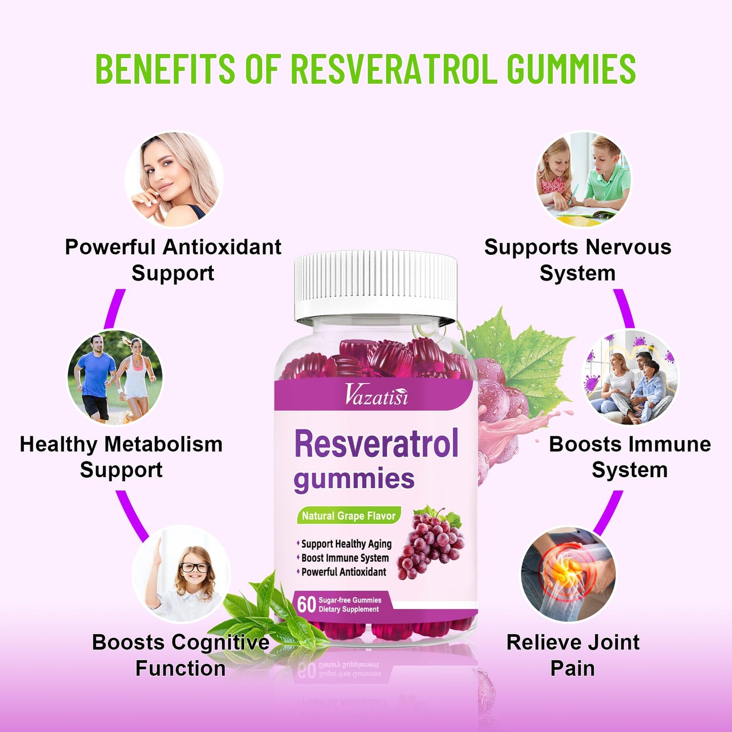 Resveratrol Gummies 98% Trans-Resveratrol + Quercetin, CoQ10, Vitamin C – 120 Gummies