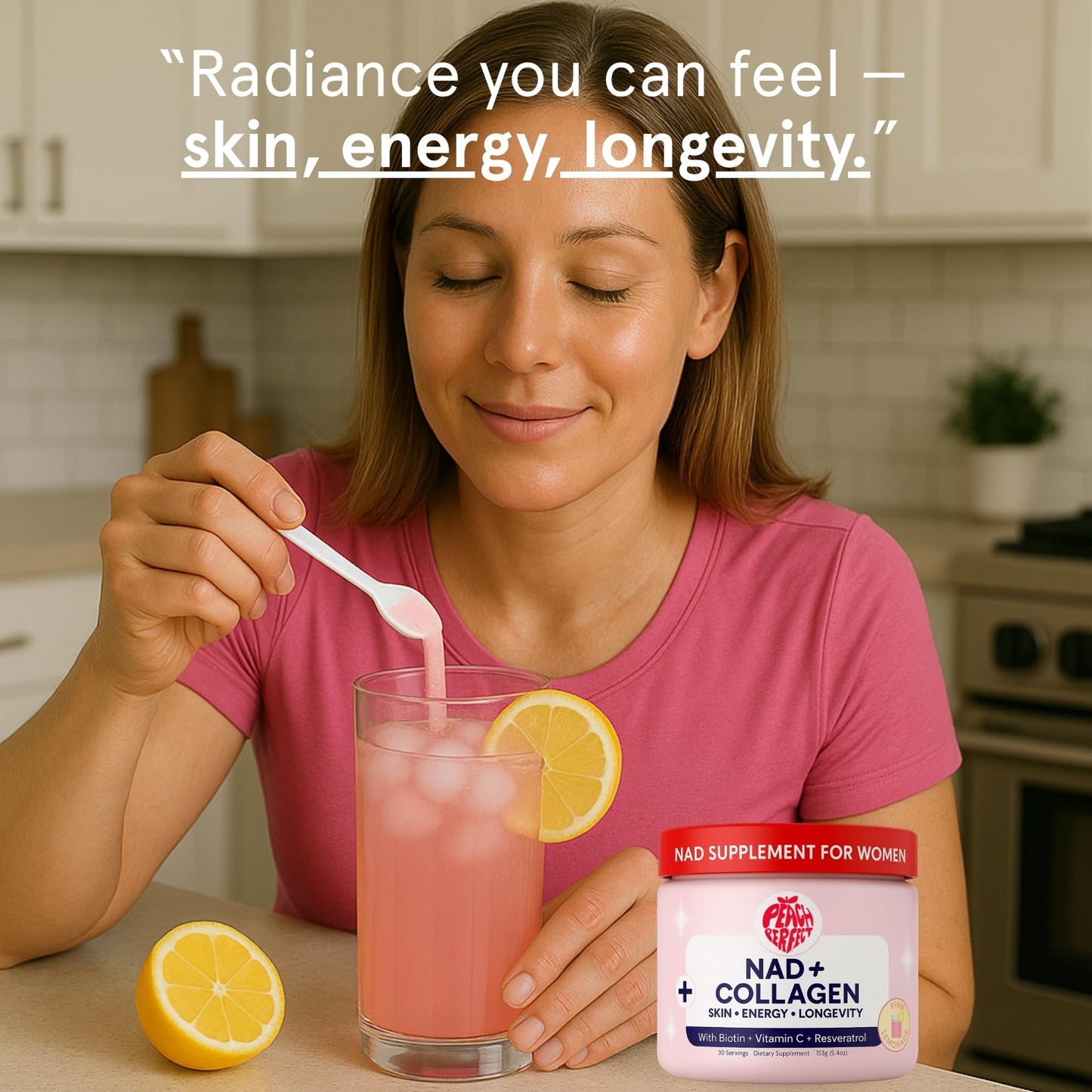 NAD Supplements for Women – Liposomal NAD+ Collagen Powder 500mg | Pink Lemonade