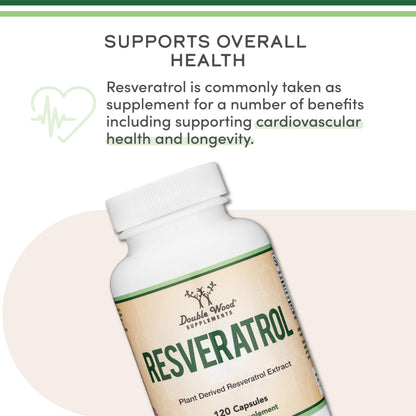 Resveratrol 500mg Supplement – 120 Capsules | 50% Trans-Resveratrol | Double Wood